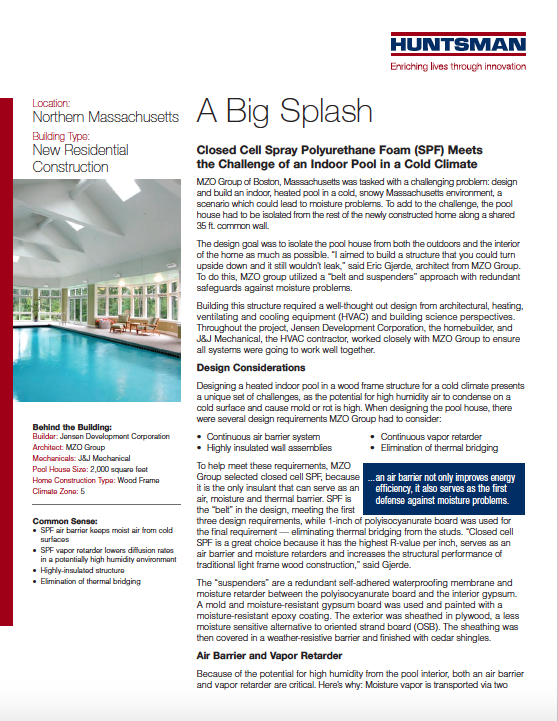 A Big Splash: Closed Cell SPF Meets the Challenge of an Indoor Pool in a Cold Climate