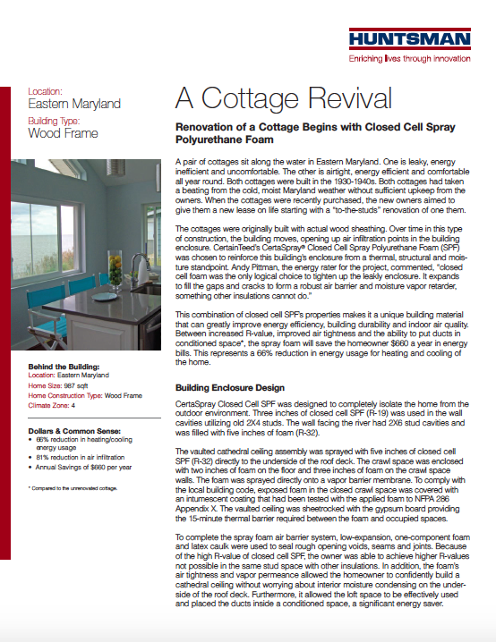 A Cottage Revival: Renovation of a Cottage Begins with Closed Cell Spray Polyurethane Foam